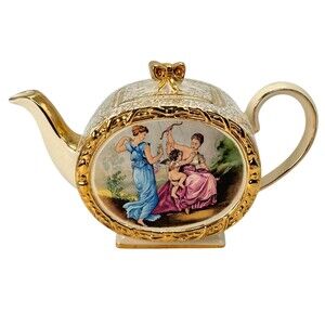 Sadler England Cherub Barrel Teapot Ceramic Vintage 1940's Tea Pot Gold Ivory